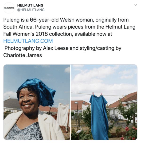 Puleng is a 66-year-old Welsh woman, originally from South Africa. Puleng wears pieces from the Helmut Lang Fall Women's 2018 collection, available now at http://HELMUTLANG.COM Photography by Alex Leese and styling/casting by Charlotte James